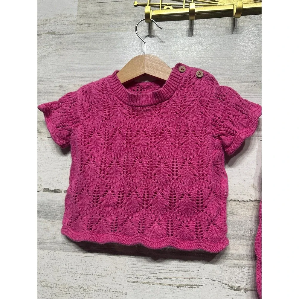 Jessica Simpson Pointelle Knit Set Girls 12m Hot Pink Scalloped‎ Boho